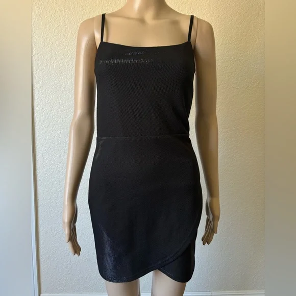 black shiny mini dress A NIGHT TO REMEMBER SLINKY RHINESTONE MINI DRESS IN BLACK – AKIRA main image 0